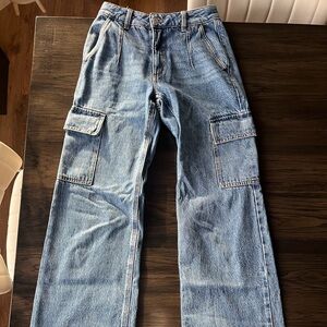 Dynamite Women's Light Blue Cargo Straight Leg Jeans